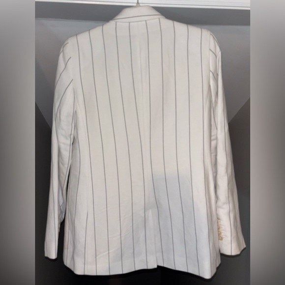 Women's  Express Small White Striped Double-Breasted Blazer - Picture 2 of 3